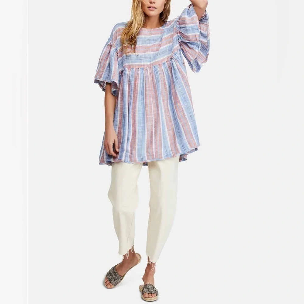 Free People Summer Nights Striped Cotton Tunic size XS